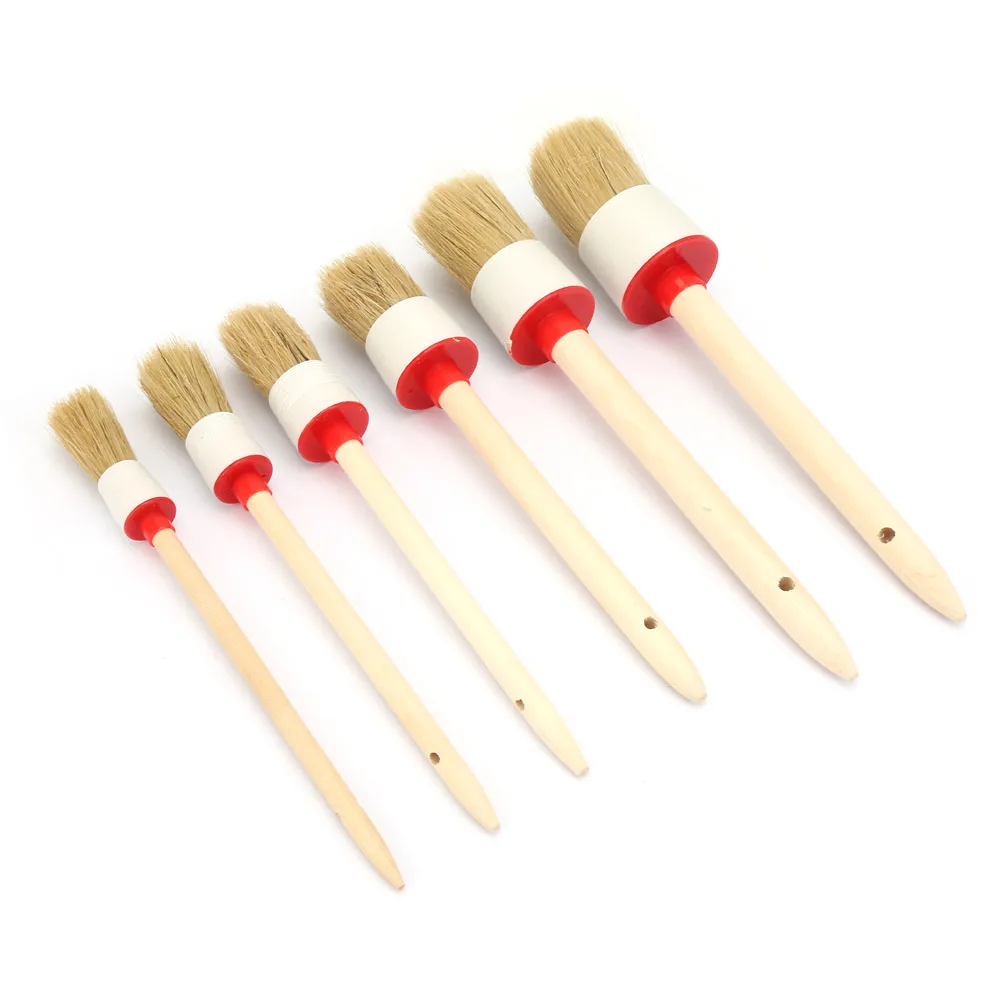 ZK20 6-teiliges Auto-Detaillierungspinsel-Set mit Holzgriff, runde Wachspinsel für Ölgemälde