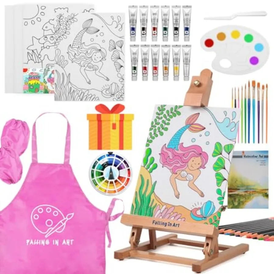 Tabletop Easel Set Portable Wooden Art Easel Painting Kits for Easel for Painting Canvases Including 12 Colors Acrylic Paints 1
