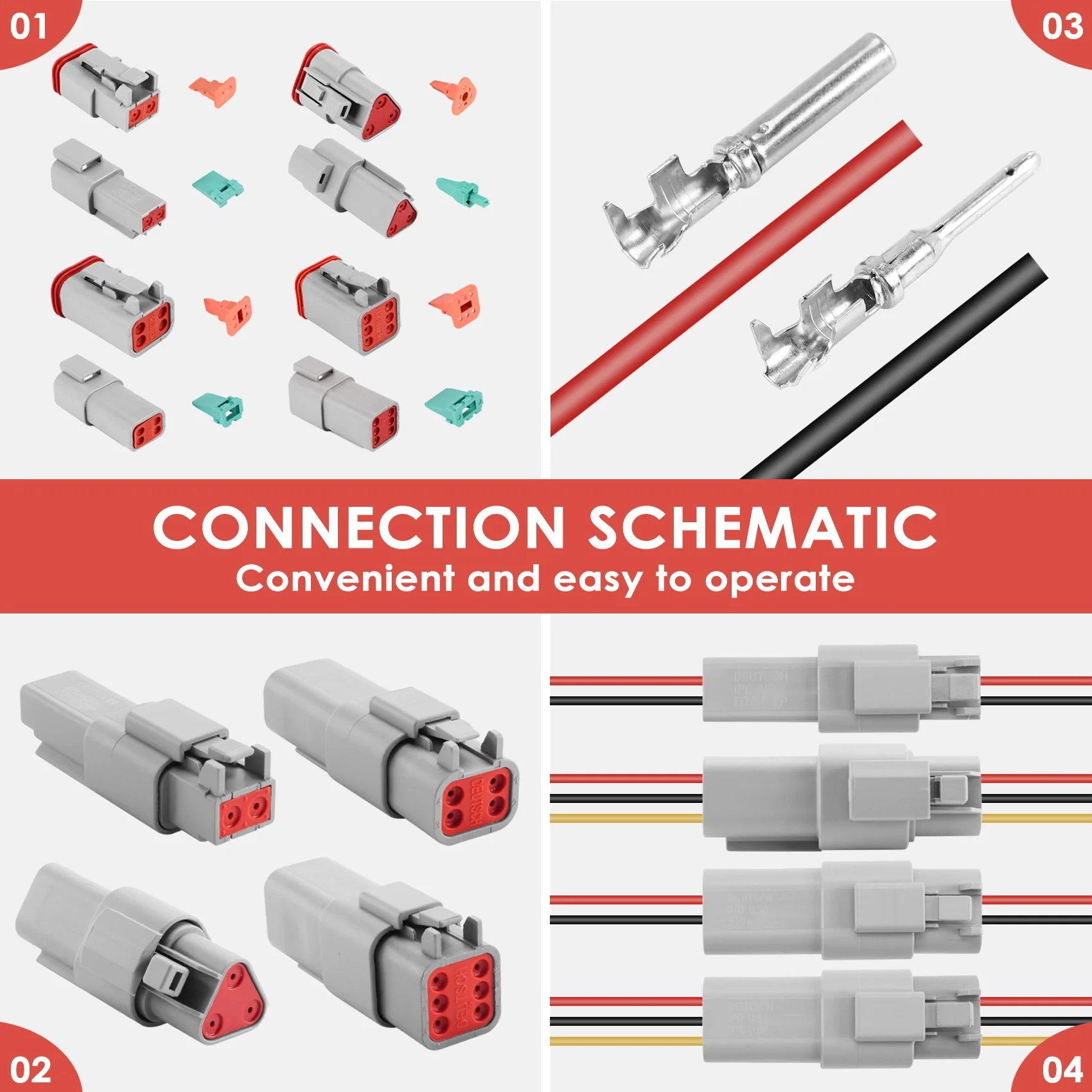 ABZL 140Pcs Deutsch DT Series Waterproof Wire Connector Kit DT06-2/3/4/6S DT04-2/3/4/6P Automotive Sealed Plug with Pins Box