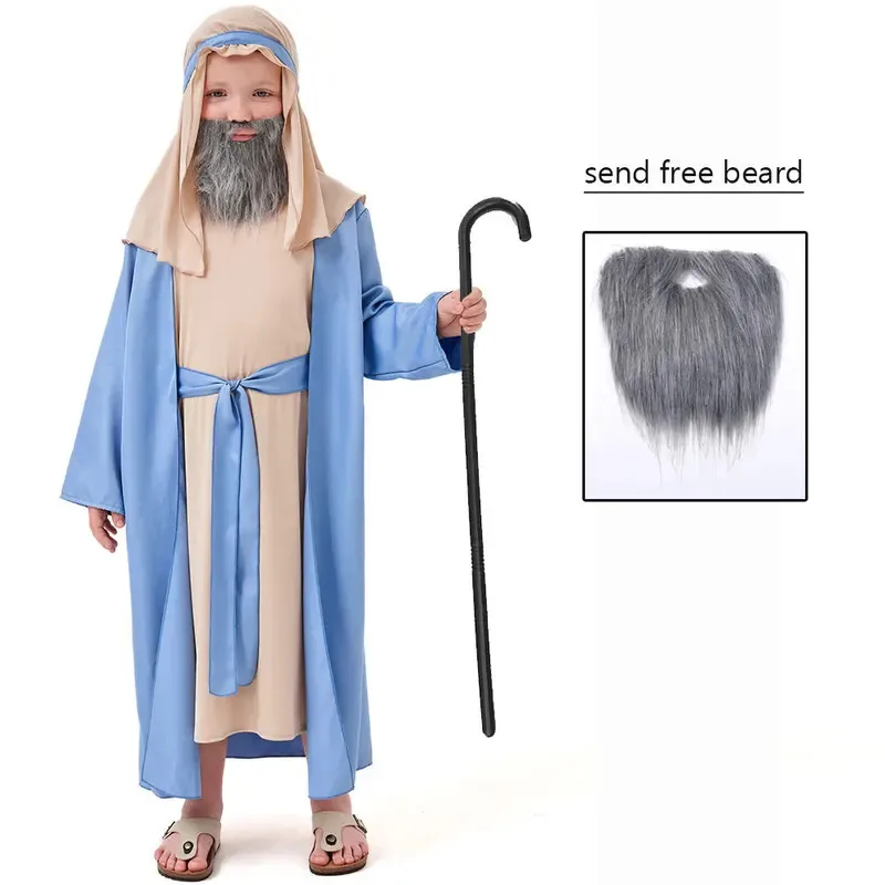 Sky01 Umorden Child Noah Costume Cosplay for Boys Tween Teens 3-16Y With Beard Biblical CostumesWd01@
