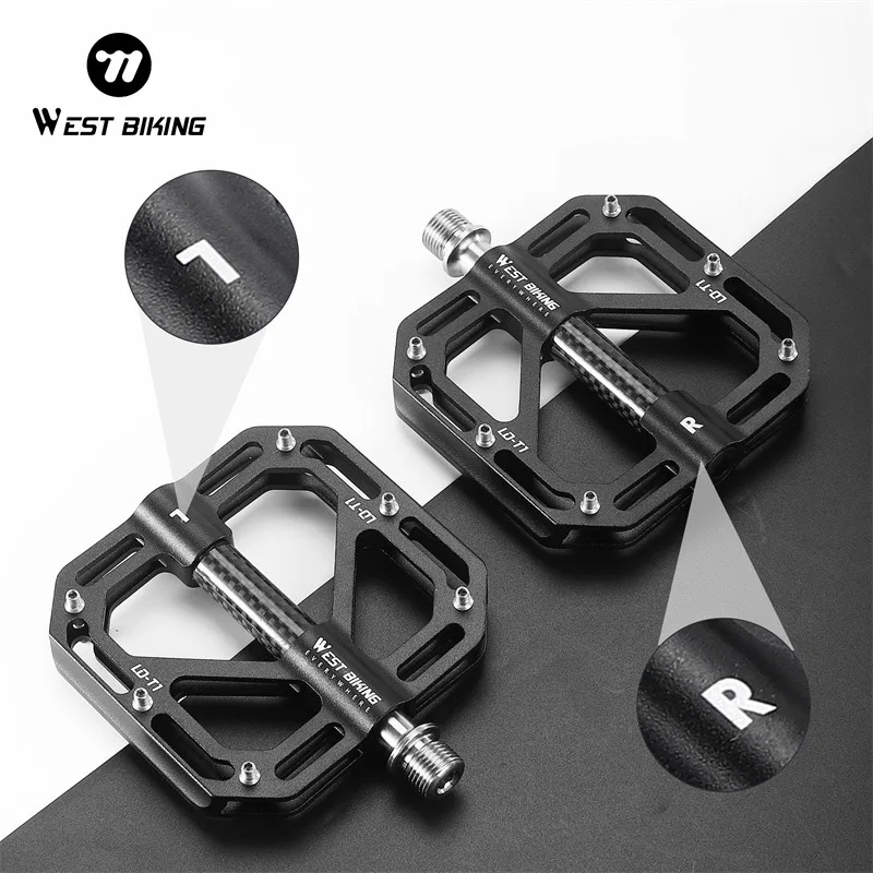 WEST BIKING Ultralight Carbon Fiber Pedal Road MTB 3 Bearings Flat Pedals Aluminum Alloy Anti-skid Platform Cycling Accessories