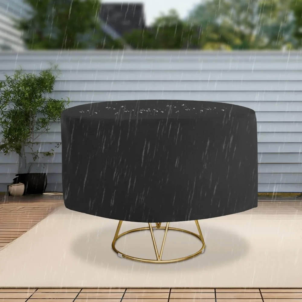 Outdoor Table Cover, waterproof 190T silver coated polyester, round 239x58cm, tear resistant, UV protection, adjustable drawstring, patio furniture cover