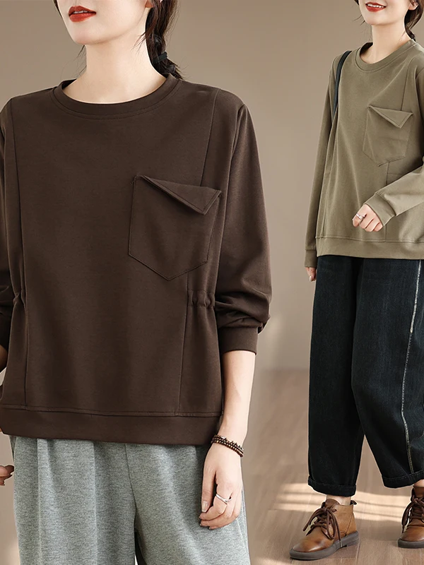 

Loose Fit Long Sve round Ne ket Sweatirt Color T-irt Top for plus Size Women Comfortable Casual Wear