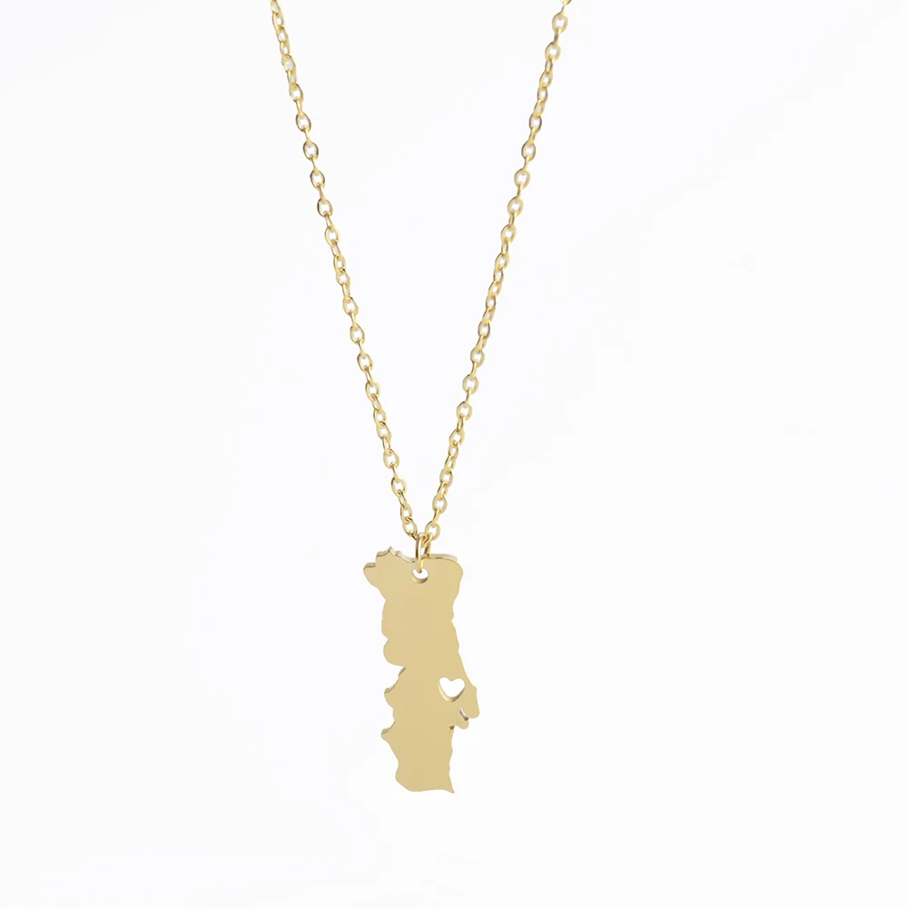 Stainless Steel Portugal Country Map Fashion Pendant Necklace Jewelry Gift For Him With Chain