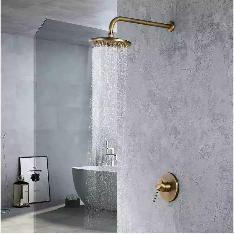 Retro Antique Brass Rainfall Showers Simple Design Plumbing Shower Set Single Handle Shower Faucet