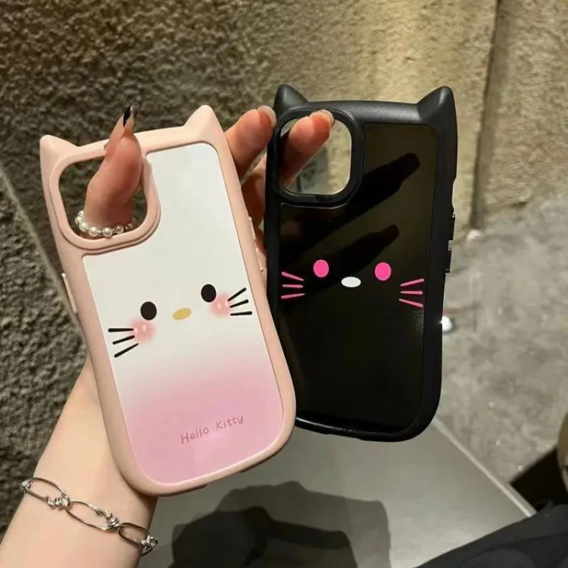 New Kawaii Sanrio Hellokitty Phone Case Stereoscopic Cat Ear Case Apply Iphone15 Iphone14Promax13/12/11 Anti-Fall Gift For Girls