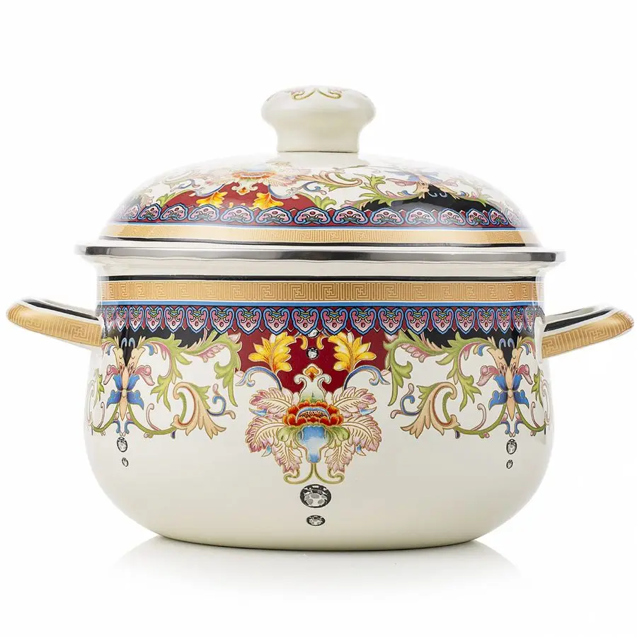 

Flower Enamel Stockpot with Lid,Stockpots for Cooking 5LMysterious Flower