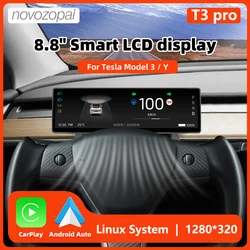 Novozopai-tablero Digital T3 Pro de 8,8 pulgadas para Tesla Model 3 Y, pantalla frontal, sistema operativo Linux, compatible con CarPlay inalámbrico, Android auto