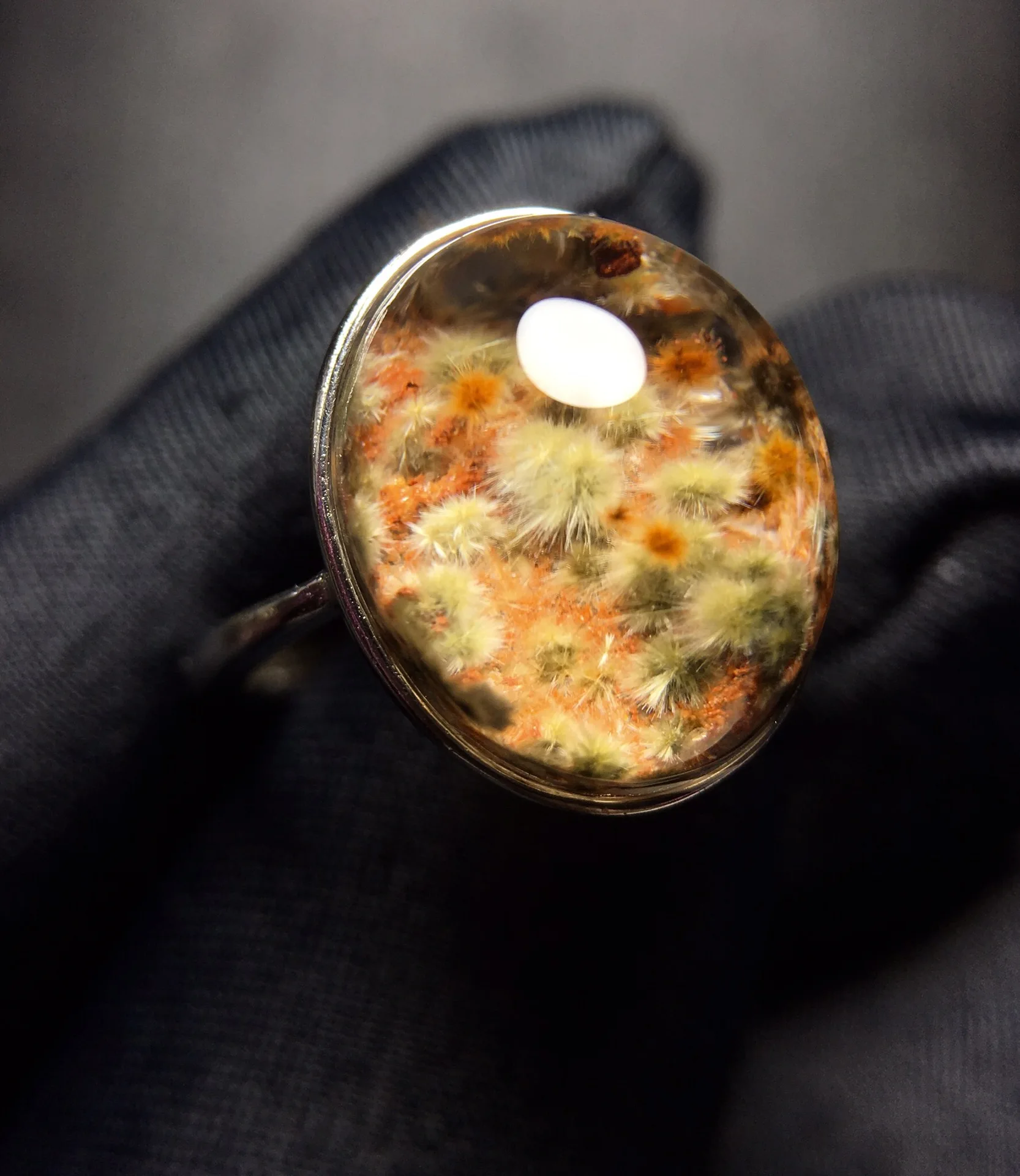 

Natural Gold Rutilated Quartz Adjustable Ring Oval 13.5*11mm Women 925 Silver Yellow Rutilated Beads AAAAAA