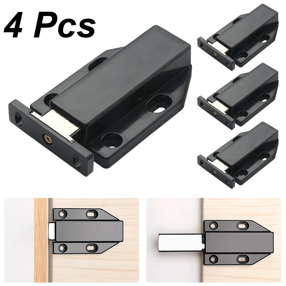 

High Quality Brand New Cabinet Catch Door Stopper Self-locking 4 Pcs/set Black Door Catch Push To Open Stainless Steel+ABS