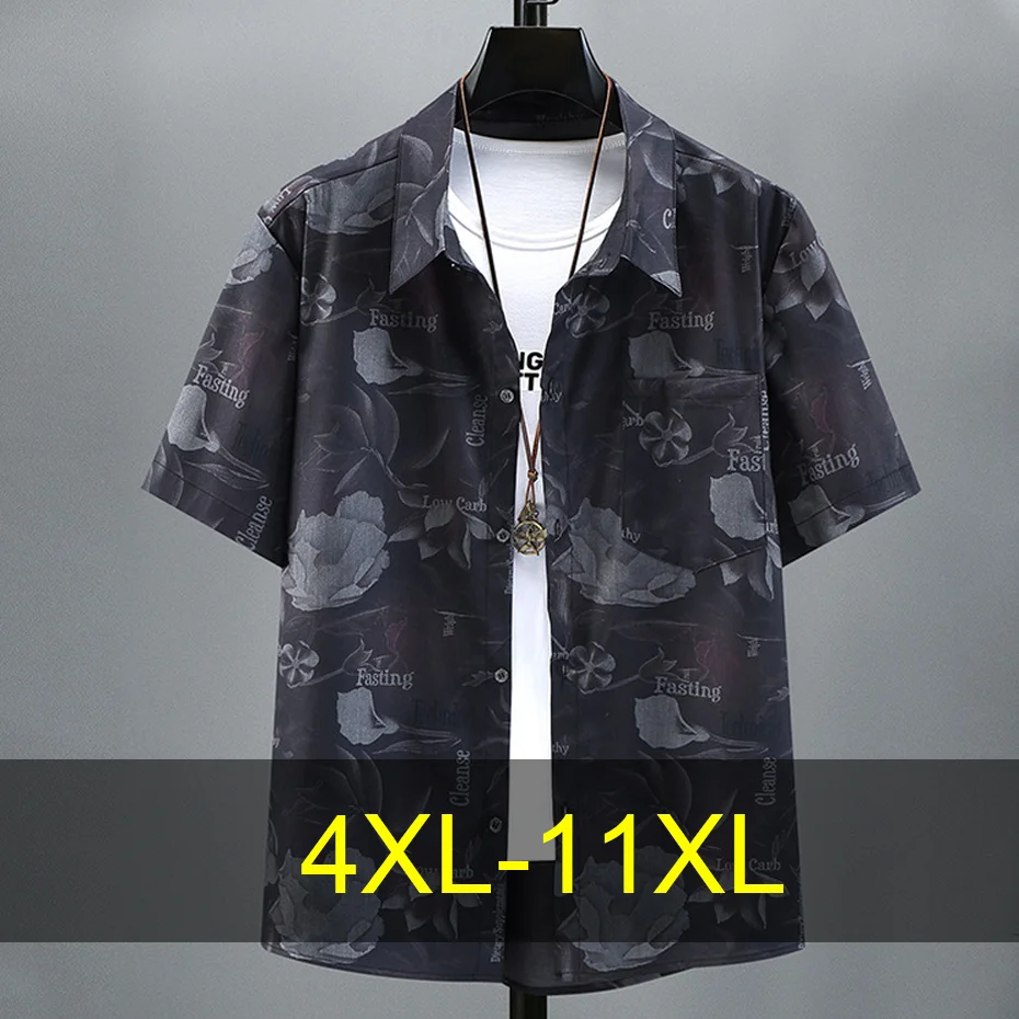 

11XL Plus Size Shirts Men Summer Short Sleeve Shirts Fashion Casual Flower Print Hawaiian Shirt Male Summer Tops Big Size 11XL