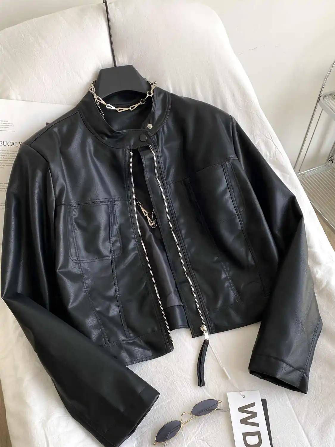 여성용 브라운 가죽 PU 재킷 코트 빈티지 머스탱 재킷 90년대 패션 의상 한국 오토바이 겉옷 겨울옷 2025