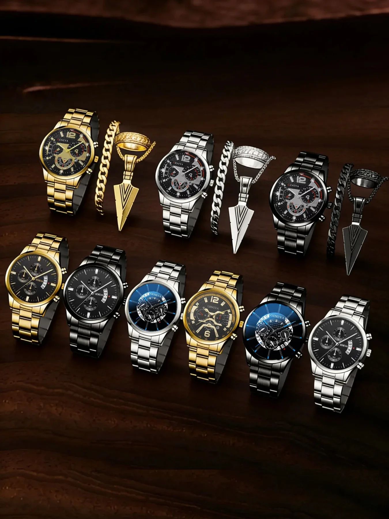 16-Piece Men's Business Quartz Watch Set with Faux Three-Eye Dial