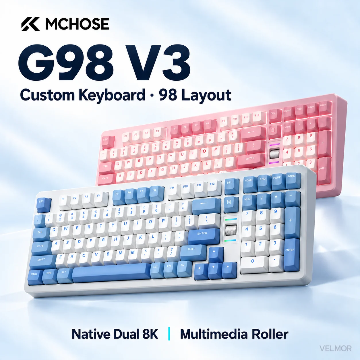 MCHOSE G98 V3 Wireless Mechanical Keyboard 98 Layout Gasket Mount Tri Mode 2.4GHz Bluetooth Wired Knob Numpad Gaming Office