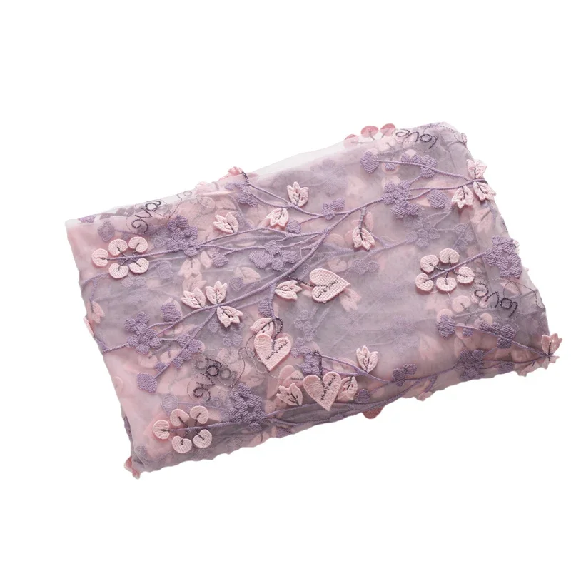 High quality Mesh pink love letter pattern embroidery thin lace fabric soft yarn cheongsam dress fabric 100*125cm