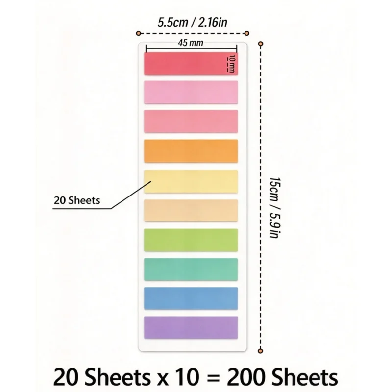1Book 200Sheets Stickers Transparent Fluorescent Index Tabs Flags Sticky Note Stationery Children Gifts School Office Supplies