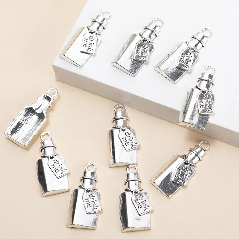 Trendy Antique Silver Plated Winebowl Wine Bottle Chrams Metal Alloy Pendant DIY Charms DIY Jewelry Findings 33*15mm