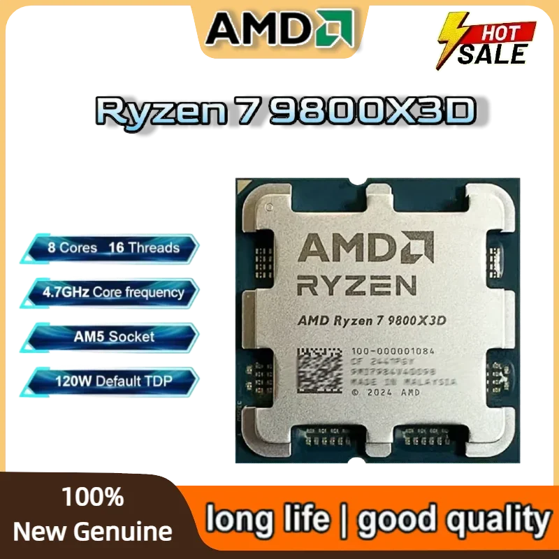 AMD Ryzen 7 9800X3D  4.7GHz  8-Core 16-Thread R7 9800X3D DDR5 Socket AM5 4NM L3=96M Processor 120W