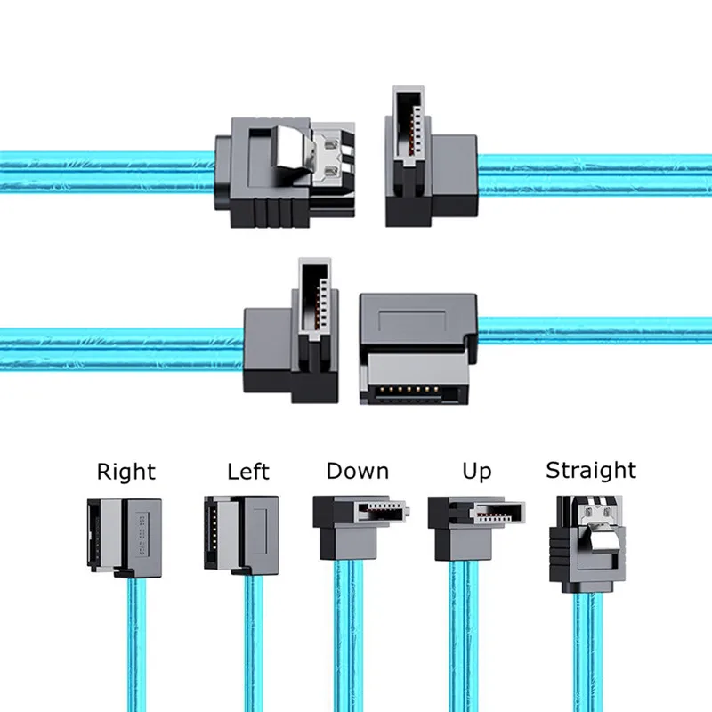 Imagem -03 - Sata 3.0 Cabo de Dados Sata Iii Sata Cabo 10cm 100cm com Trava de Bloqueio em Linha Reta para a Direita Esquerda para Baixo Ângulo 90 Graus 6gbs
