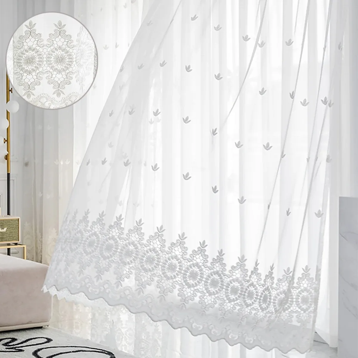 Sweet Style White Embroidery Sheer Curtain for The Living Room Elegant Luxurious Room Decorative Curtains Mosquitera De Ventana