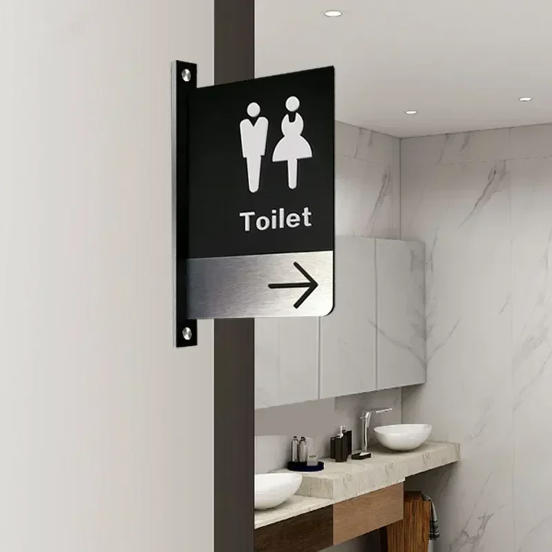 Door Sign Double-sided Side Mounted Restroom Reminder Sign Men's and Women's Bathroom Signage Hotel WC Toilet Signage