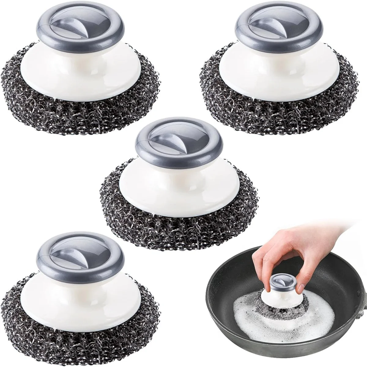 5Pcs Stainless Steel Scrubber with Handle,Heavy Duty Dish Scrubber Cleaning Brush for Pots, Pans