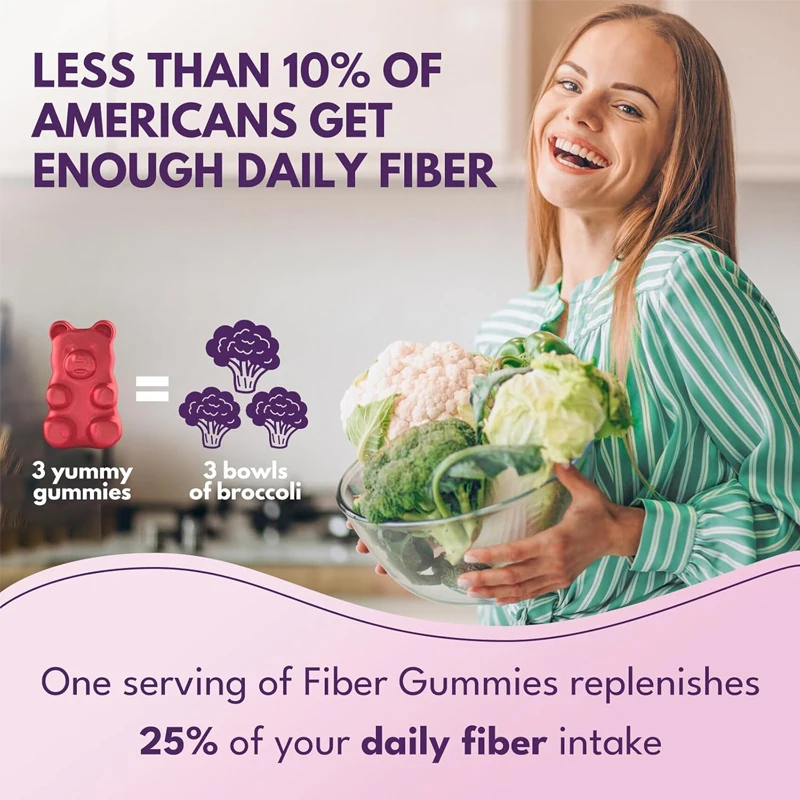 Adult Fiber Gummies -60 Billion Colony Forming Units of Probiotics and Prebiotics, Supporting Intestinal and Digestive Health