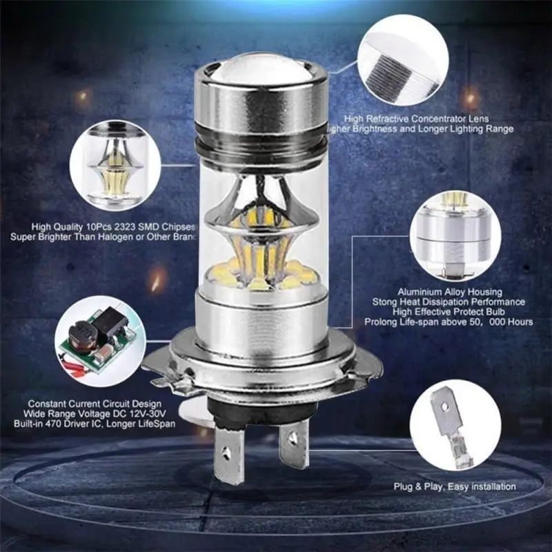 2Pcs H4 H7 Led Car Fog Light Headlight Super Bright H8 H9 H11 9005 9006 H1 H3 Car Lamp Headlamp Bulb Auto 12V 24V Ice Blue 8000K