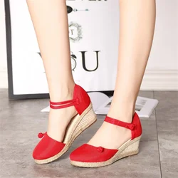 Maogu Casual Linen Wedge Heels Sandials Summer Red Pink 6cm High Heel Platform Espadrilles Spring Shoes 42 34 2024 Women Sandals