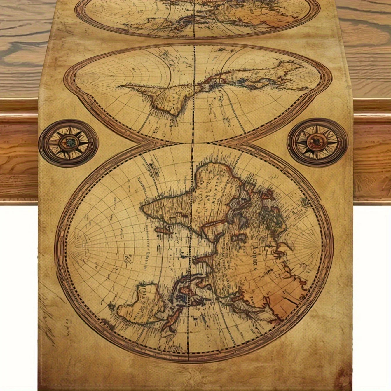 Vintage World Map Linen Table Runner for Dining