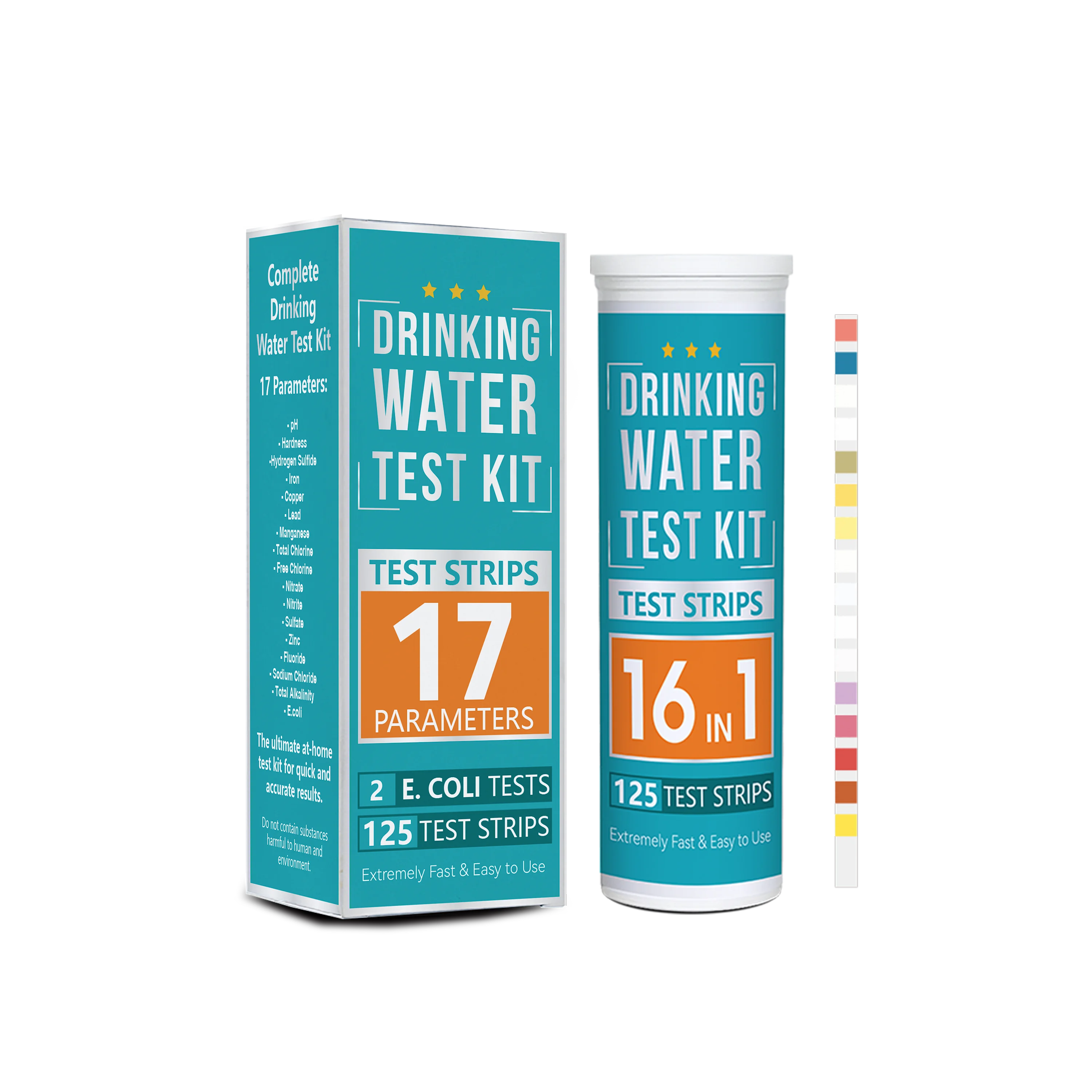 Comprehensive parameters 17 in 1 with E. Coli water bacterial test strips for swimming pool,drinking water and aquarium water