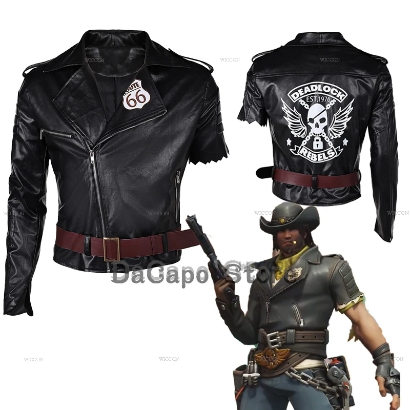 Cole Cassidy Jesse McCree Cass Cosplay Costume Overwatch Skin Deadlock Outfit OW Black Jacket Hero Halloween Party Mens Clothes