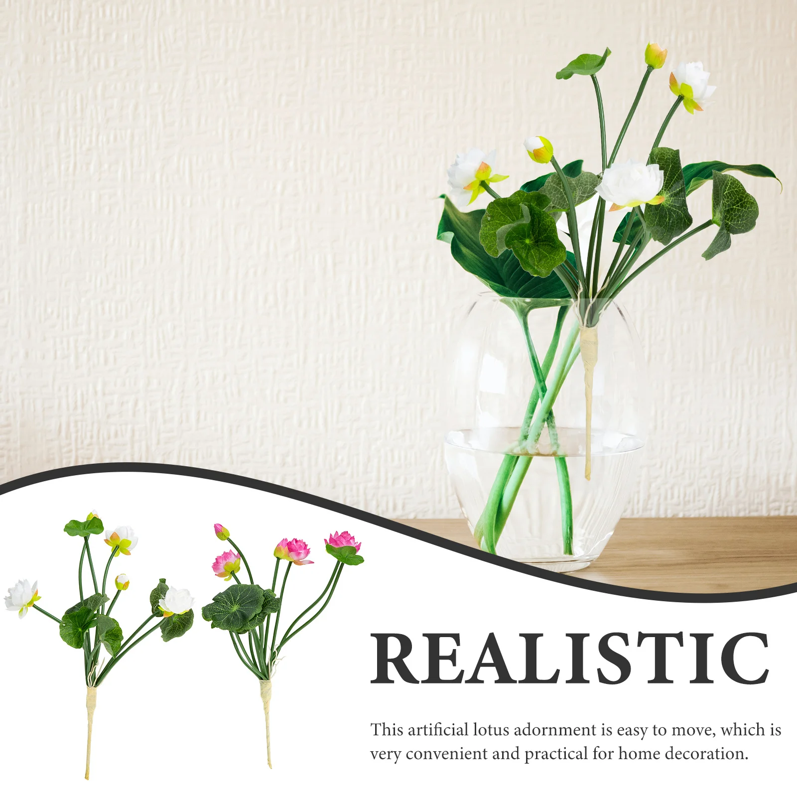 

2Pcs Artificial Lotus Decoration Realistic Simulated Flower for Garden Home Office Party Pastoral Photo Props Artificial Lotus