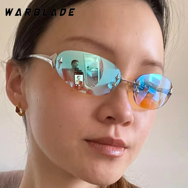 

Y2K Fashion Oval Rimless Women's Sunglasses Trendy Brand Design Metal Men Sunglass Traveling Party Hipster Eyewear UV400 Lentes