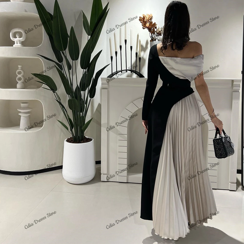 Modern Style Satin One Shoulder Formal Evening Dress 2024 Woman Pleats Floor Length A-Line Party Prom Gowns Saudi Arabia