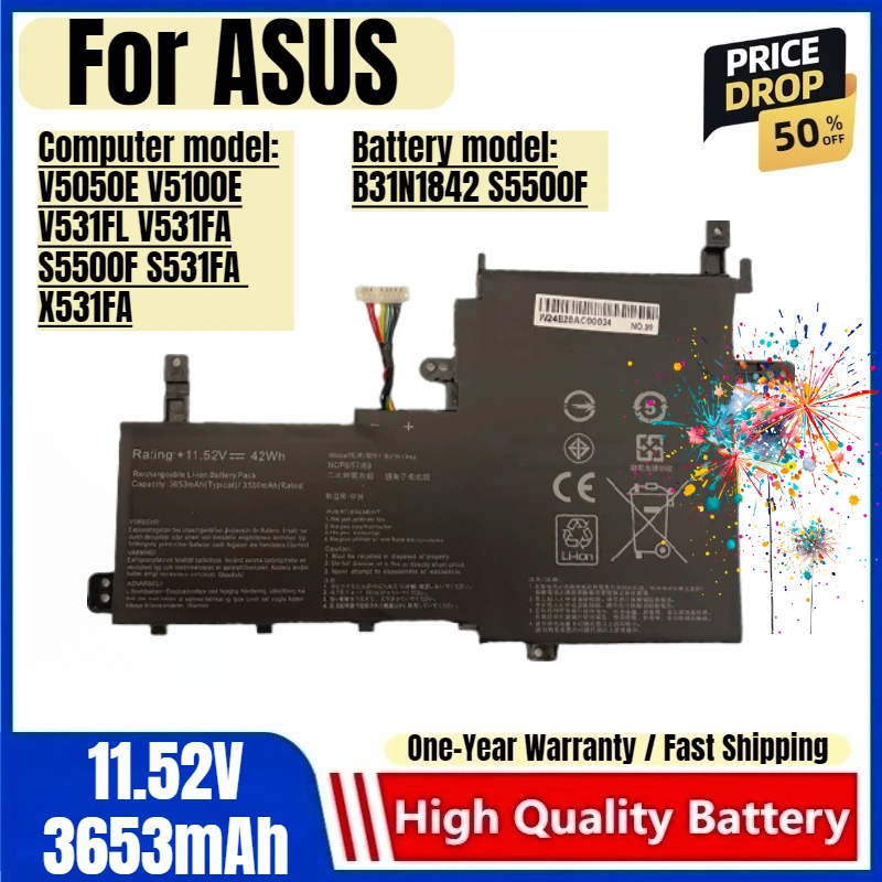

B31N1842 S5500F for ASUS V5050E V5100E V531FL V531FA S5500F S531FA X531FA Laptop Battery Replacement Bateria