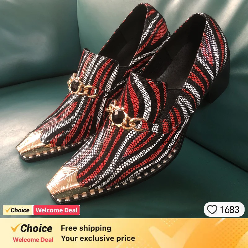 

Snake pattern Men High-heeled Party Prom Dress Shoes Multicolor Stripe Business Formal Shoes Big Size Slip on Men Shoes