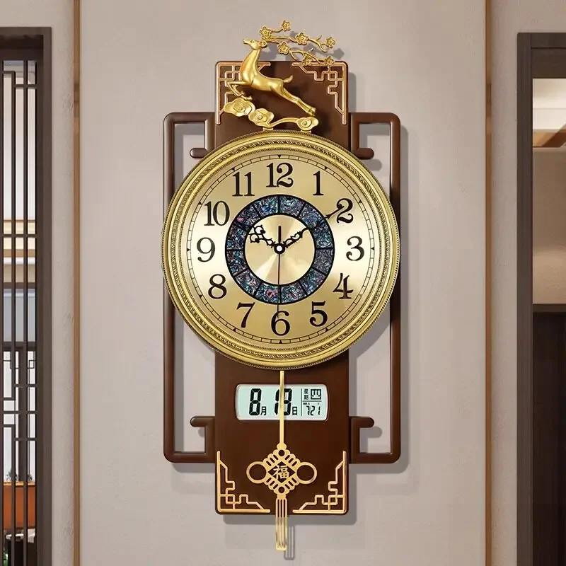 New Chinese light luxury wall clock, living room home fashion 2026 new wall-mounted non-punching decorative atmospheric clock