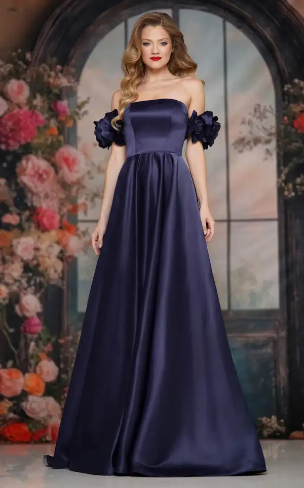 فساتين طويلة مخصصة من Charmeuse متقاطعة ثنيات على شكل زهرة على شكل حرف a مكشوفة الكتف فساتين مناسبة مخصصة رائعة