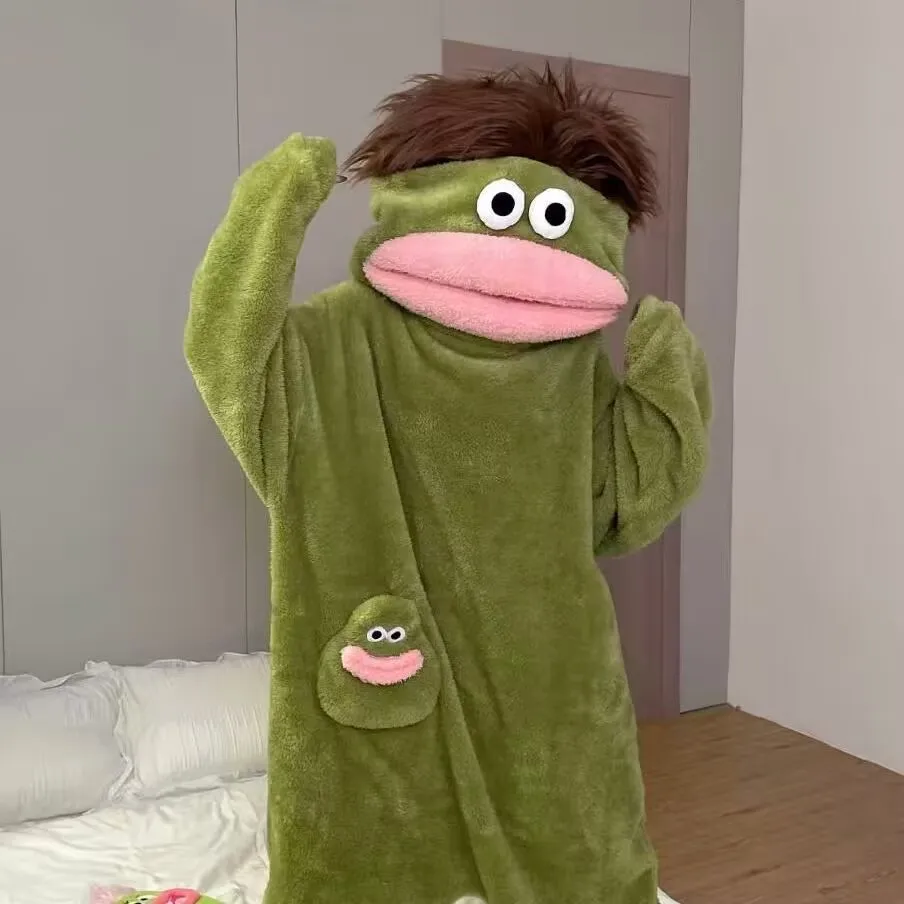 Cartoon Big Mouth Monster Cute Funny Onesie Pajamas Thickened Coral Fleece Homewear For Couples Men Women Autumn Winter Pajamas view 5