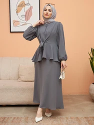 Buttoned Front Skirt Suit Muslim Women Islamic Combine Set New Season Belted Style Elegant Fashion Made in Turkish