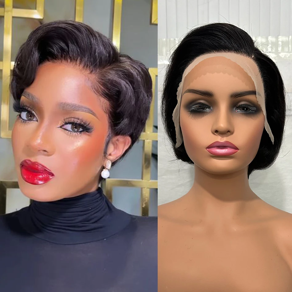 12A Maleisië Haar Pixie Cut Zijdeachtig Recht Menselijk Haar 13X4 HD Kanten Voorpruiken Dragen en Gaan Pruiken Lijmloze Hoogtepunt Ombre Haar Pruik