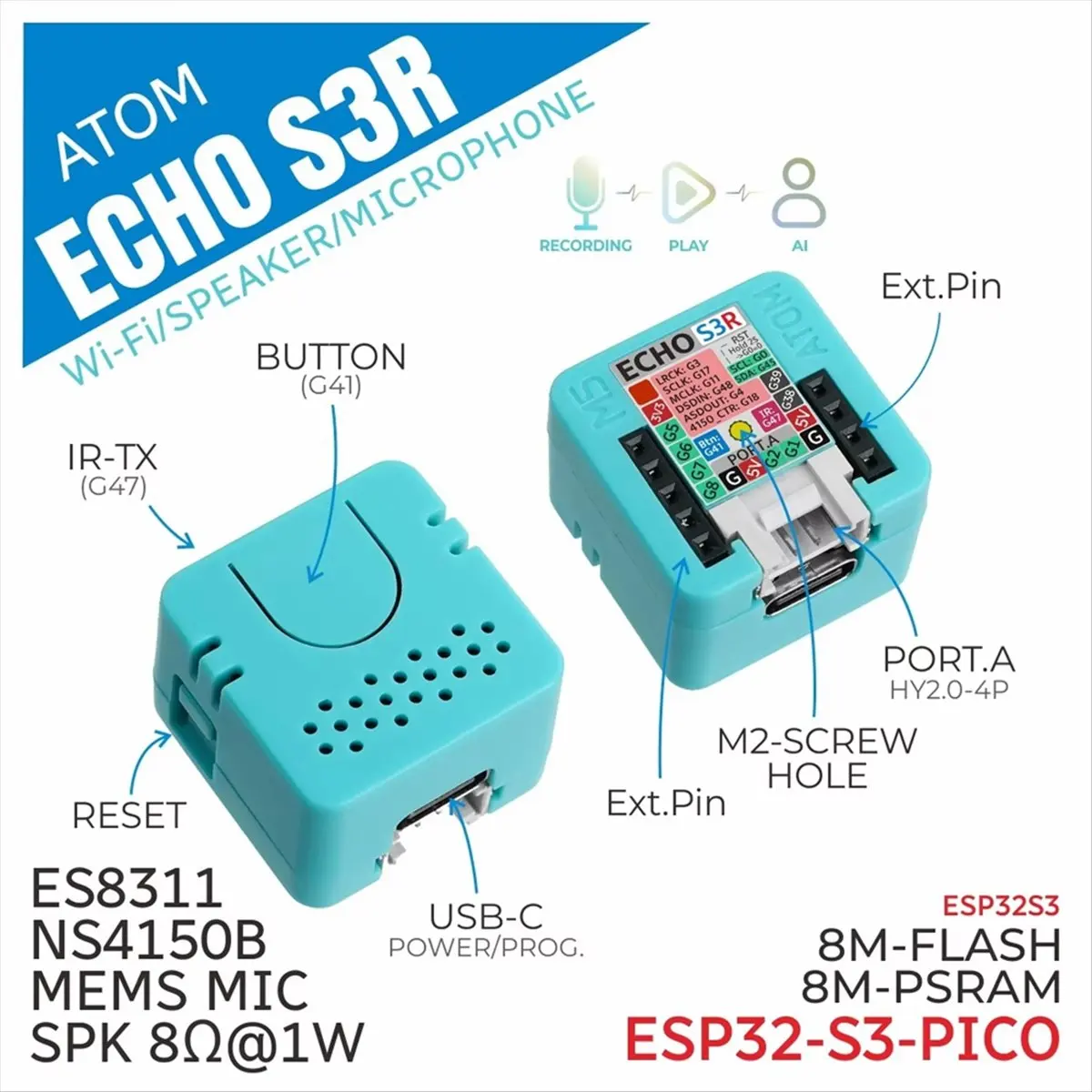 Top ATOM EchoS3R Smart Speaker Dev Kit Xiaozhi Sprachassistent Programmierbares IoT-Sprachinteraktionsgerät