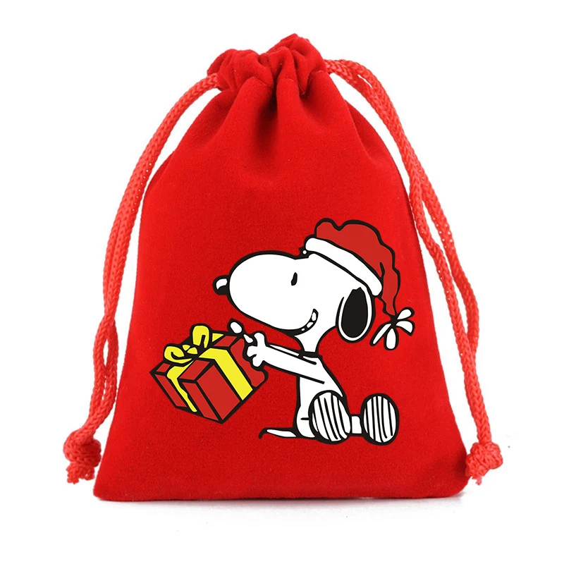Czerwone woreczki ze sznurkiem z włókniny z motywem Snoopys, dekoracja na festiwal rodzinny, torba na prezenty, woreczek na słodycze z motywem anime na Nowy Rok, prezent na Boże Narodzenie