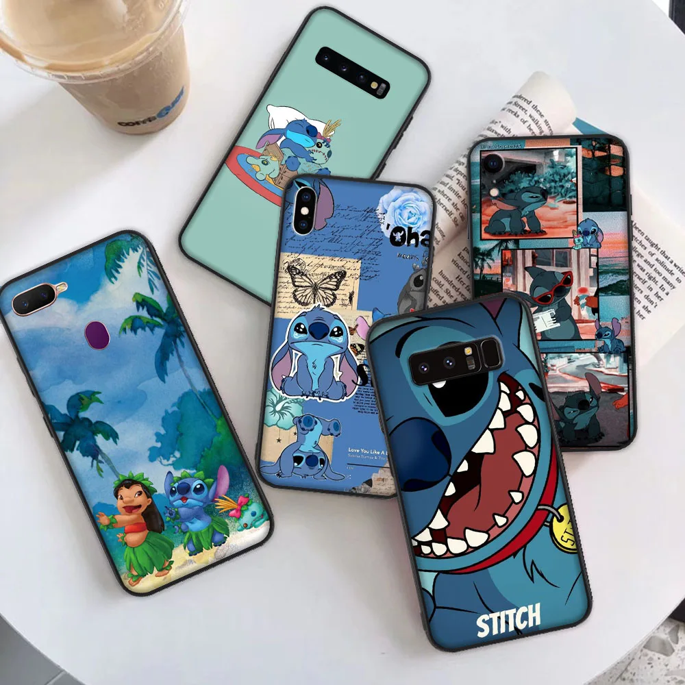 Funda negra para iPhone 6, 6s, 5, 5s, 7, 8, SE, XR Plus, 15 Pro Max, Z-63, Lilo & Stitch