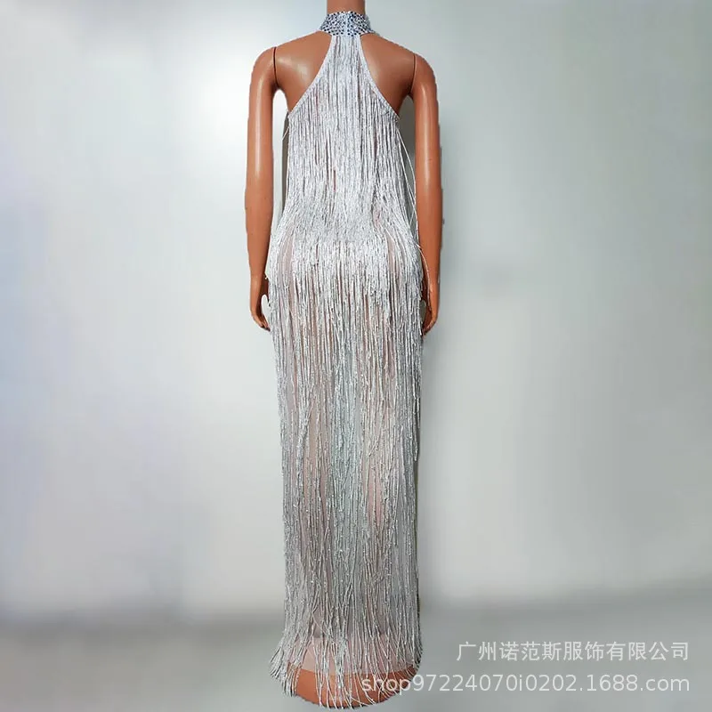Luxury Tassel Sexy High Split Drape Dress Annual Meeting Women's High-end Dress Nightclub Skirt Damen Kleider Abendkleid Elegant