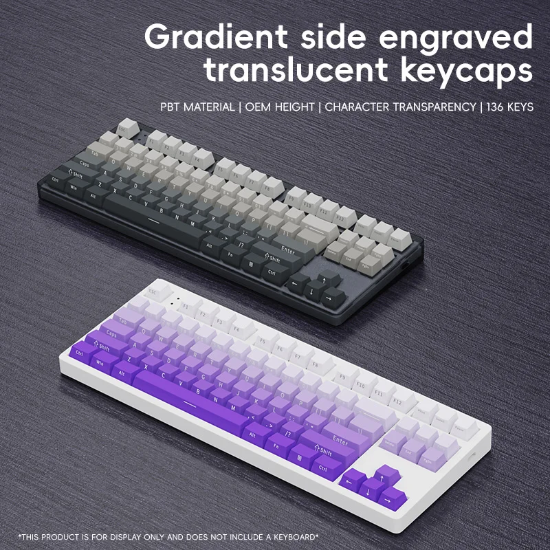 USLION 136 Keys OEM Profile Keycaps Gradient Translucent PBT Side-Printed Backlit ISO Layout Key Caps For Mechanical Keyboard