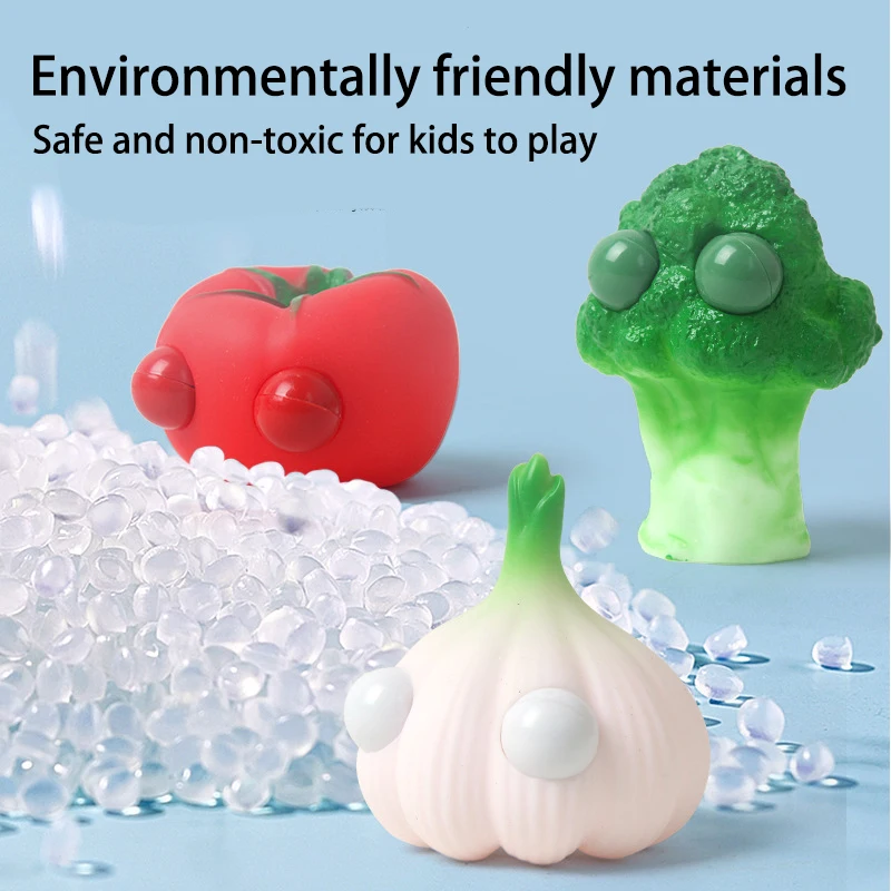 Novelty Stress Relief Toys with Pop Out Eyes Vegetables Kneading Slow Rebound Silicone Toys Autism ADHD Kawai Cute Squeeze Toys