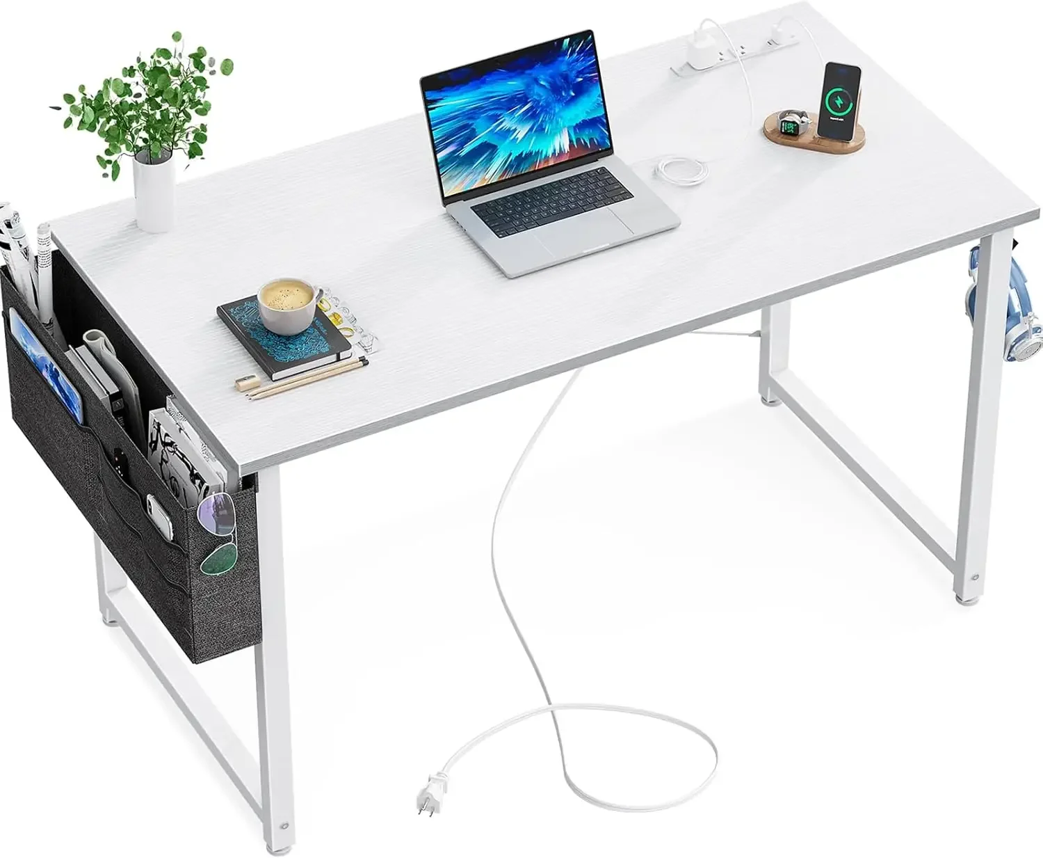 

KKL Small Desk with Power Outlets and USB Port Computer Desk for Home Office Gaming Simple Modern Style Writing Desks with Stor