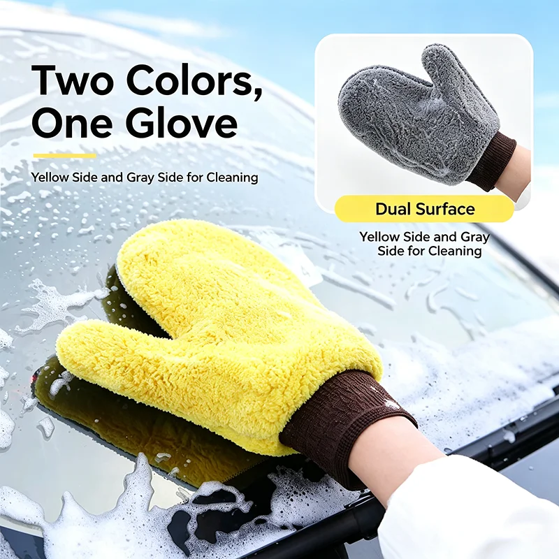 Thick Double-faced Microfiber Coral Fleece Gloves Car Wash Cleaning Glove Brush Car Cleaning Mitt Auto Wax Detailing Care Brush